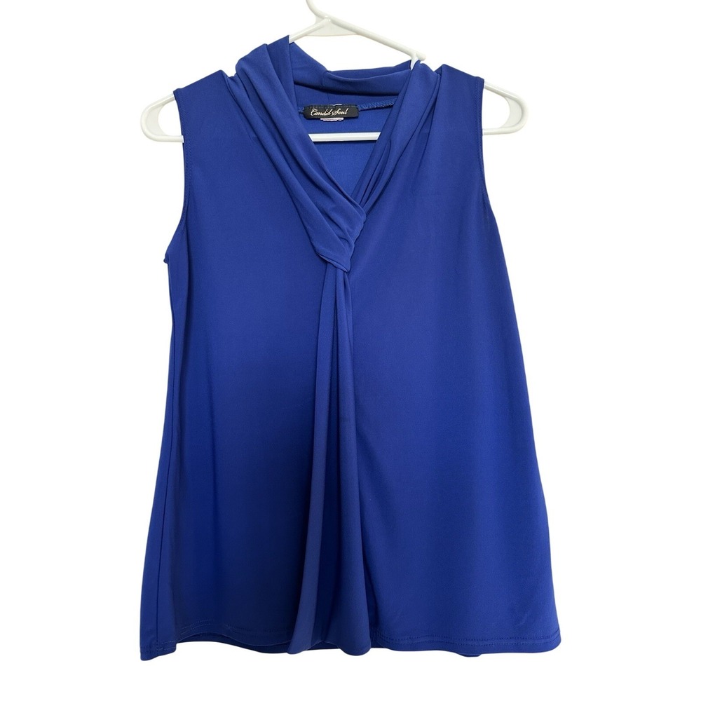 Candid Soul Blouse Royal Blue Large Sleeveless V Neck Office Career
